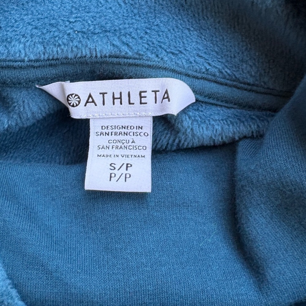 Athleta Cozy Karma Mock Neck Long Sleeve Sweatshirt Dress, Teal, Small, Casual - Picture 7 of 9